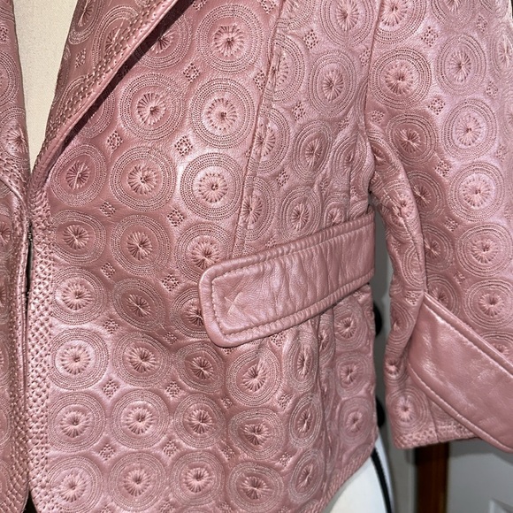 Peter Nygard Pink Leather Embroidered Jacket - Picture 2 of 9